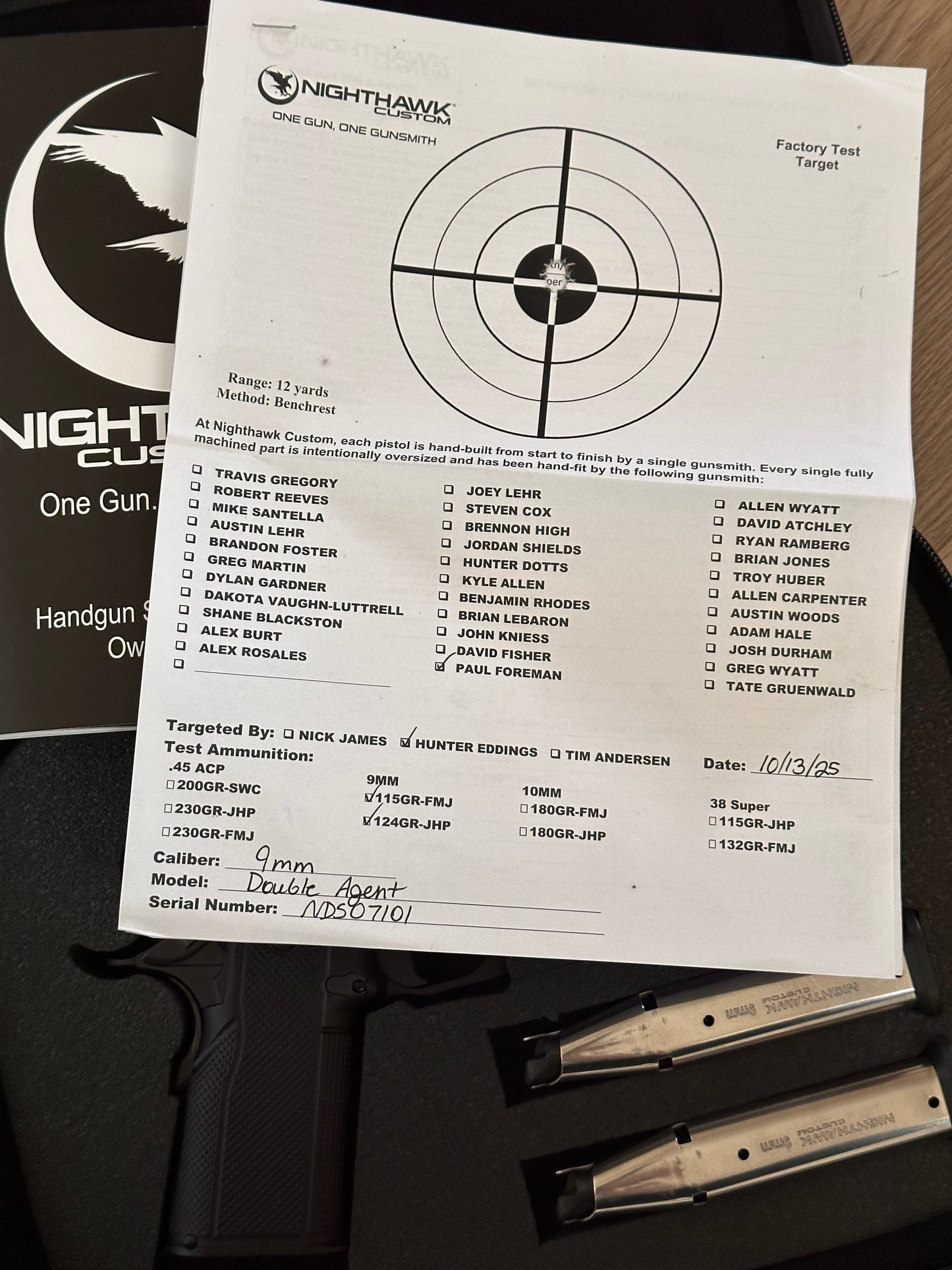 NIGHTHAWK CUSTOM DOUBLE AGENT DS 4.25” OPTIC READY BLACK DLC  COMMANDER AMBI SAFETY 9MM