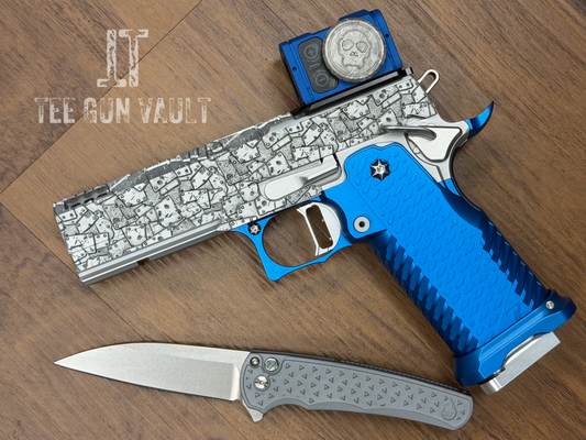 TEE GUN VAULT “RIVET” 1 OF 1 COMMANDER 4.25” V6 PORTED WITH KNIFE AND METEORITE ACRO P2