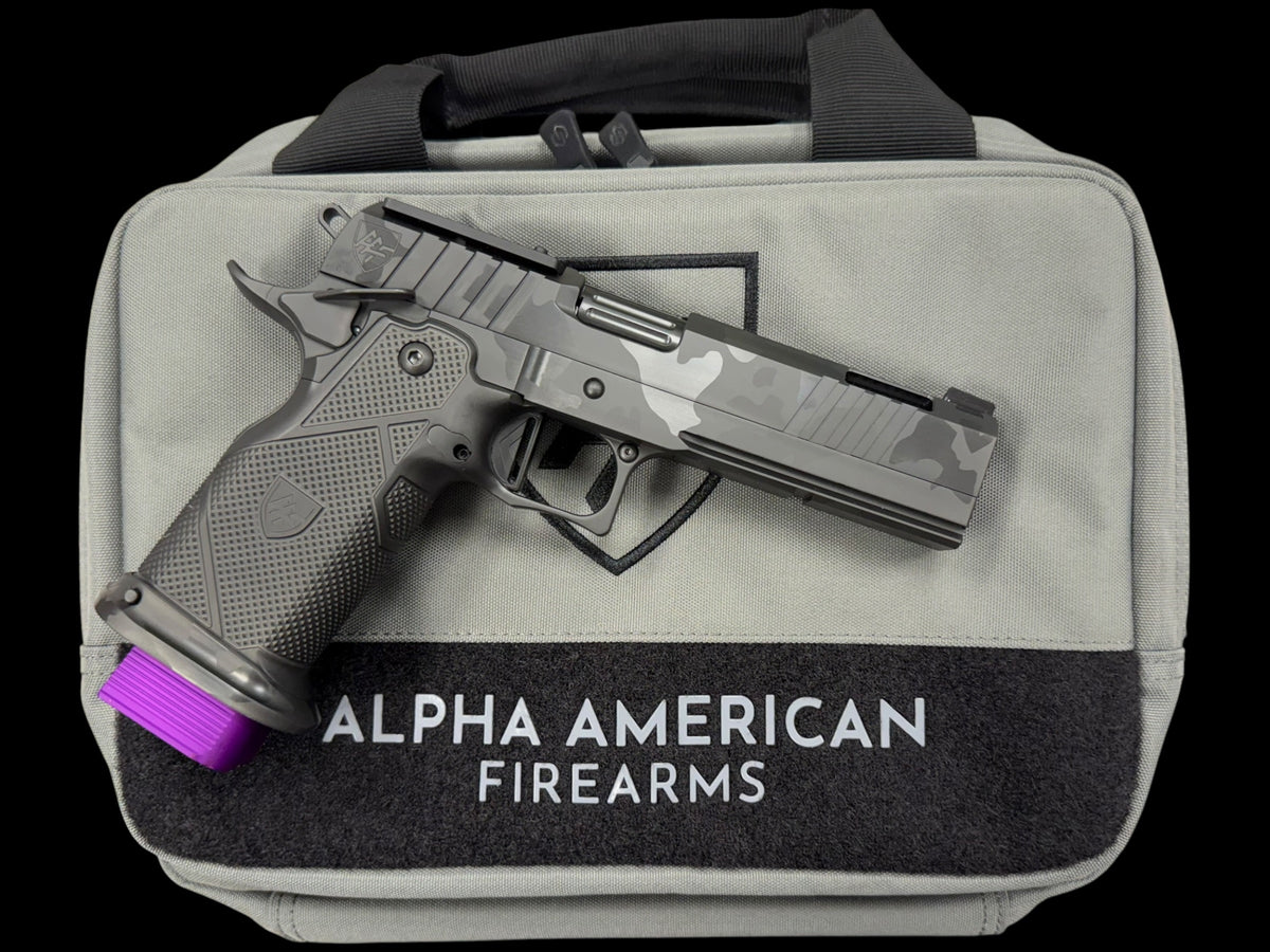 ALPHA AMERICAN WAR FIGHTER BLACK DLC CAMO PORTED 5” BARREL 9mm