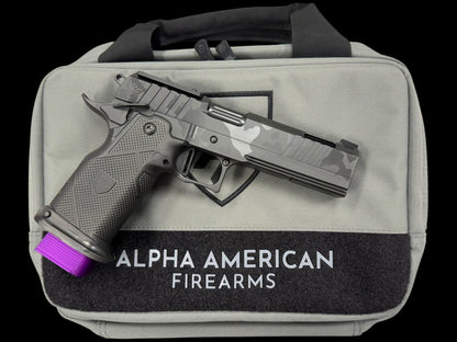ALPHA AMERICAN WAR FIGHTER BLACK DLC CAMO PORTED 5” BARREL 9mm