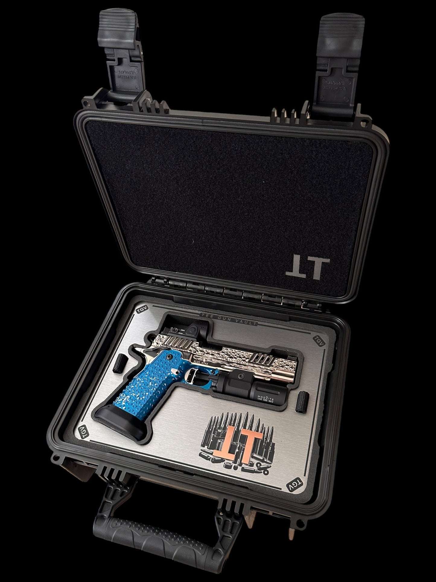 STACCATO CUSTOM XL “VITA FINITA” FULLY CUSTOMIZED 3D ENGRAVED POLISHED NICKEL ATLAS GRIPS