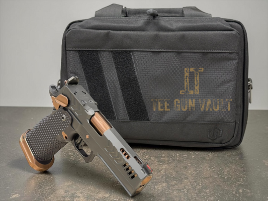 CNC GUNWORKS AKIRA PORTED 4.6”9MM  OPTIC READY IN BLACK DLC WITH ROSE GOLD BARREL AND PARTS.