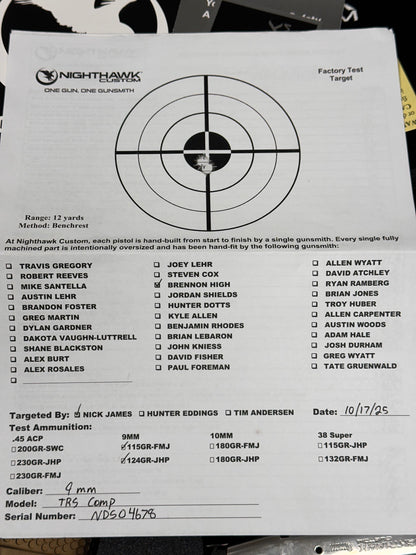 NIGHTHAWK CUSTOM TRS COMMANDER PORTED “BLACK OPS” 1 OF 1 WITH RMR AND TLR1 9MM