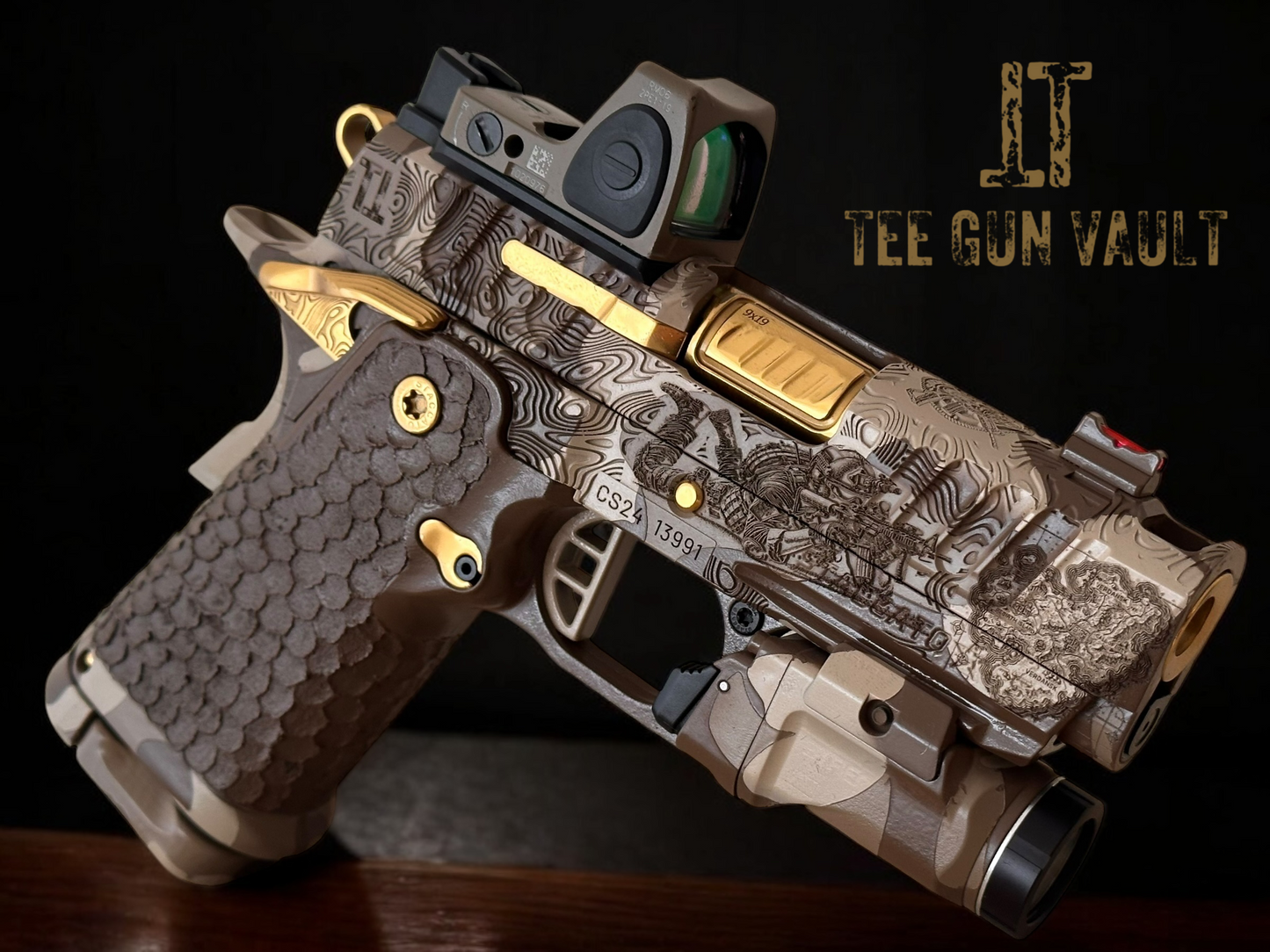 STACCATO CUSTOM CS “BLACK OPS” TIN BARREL 3.5” MULTI CAM CERAKOTE WITH TRIJICON RMR / TLR 7 SUB