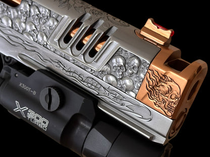 STACCATO CUSTOM XC “VITA FINITA” 3D ENGRAVED IN POLISHED PVD SILVER/COPPER FINISH.