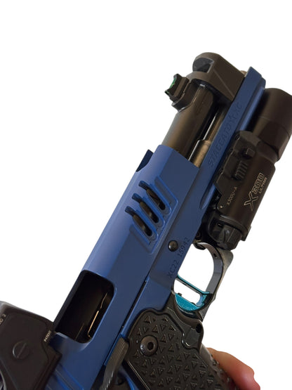 STACCATO CUSTOM XC WITH BLUE ATLAS TRIGGER AND GRIP 9MM RMR HD AND X300