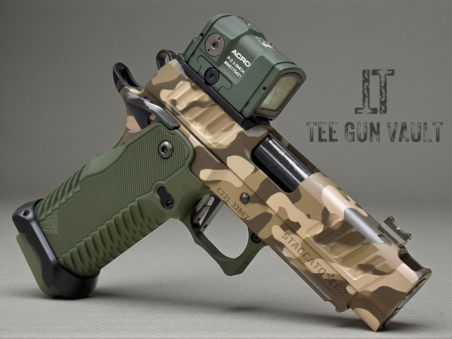 STACCATO CUSTOM C2 MULTI CAM CHUNK SINGLE PORTED WITH T7 ALUMINUM GRIPS, EDGE TRIGGER AND MATCHING AIMPOINT ACRO P2