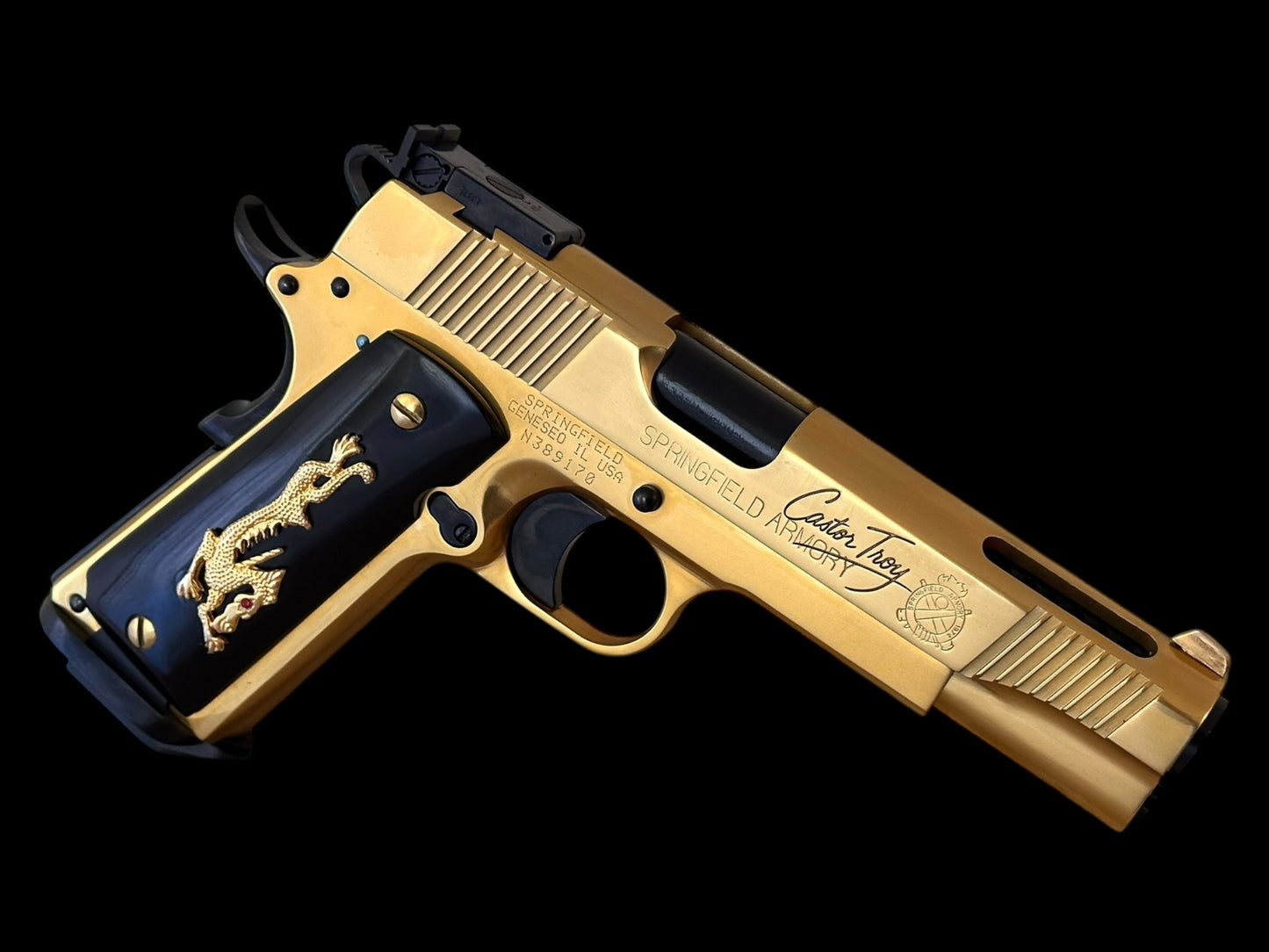 SPRINGFIELD ARMORY V12 PORTED “FACE OFF” CASTOR TROY IN GOLD NITRIDE FINISH (PRE OWNED)