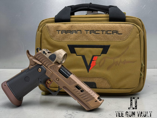TARAN TACTICAL SAND VIPER 2011 NEW GRIPS 9MM WITH TAN SRO SIGNED CASE BY TARAN BUTLER