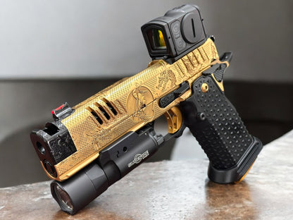 STACCATO CUSTOM XC “LAST SAMURAI” GOLD NITRIDE WITH BLACK DLC ACCENTS ATLAS GRIPS