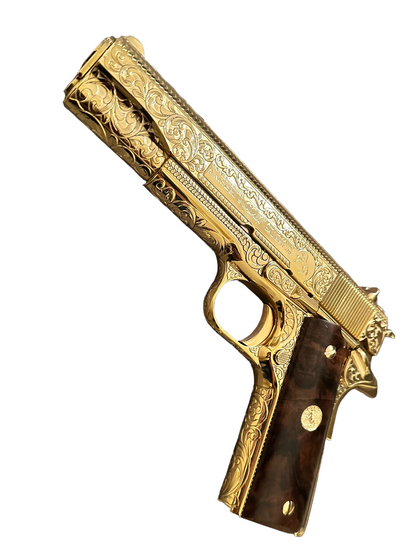 COLT CUSTOM 1911 GOVERNMENT .45 ACP FULLY ENGRAVED 24K PLATED WITH 2 GRIPS