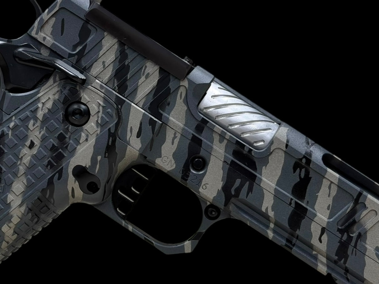 GUNCRAFTER HELLCAT X2 PORTED FULL SIZE 5” TIGER STRIPE CAMO GRAY. OPTIC READY