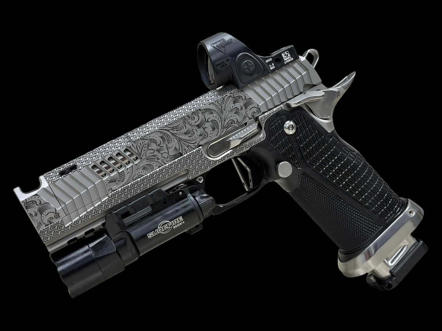 DARK FORGE REAPER PORTED + COMP CUSTOM SCROLL ENGRAVED IN SILVER PVD FINISH WITH SRO AND X300