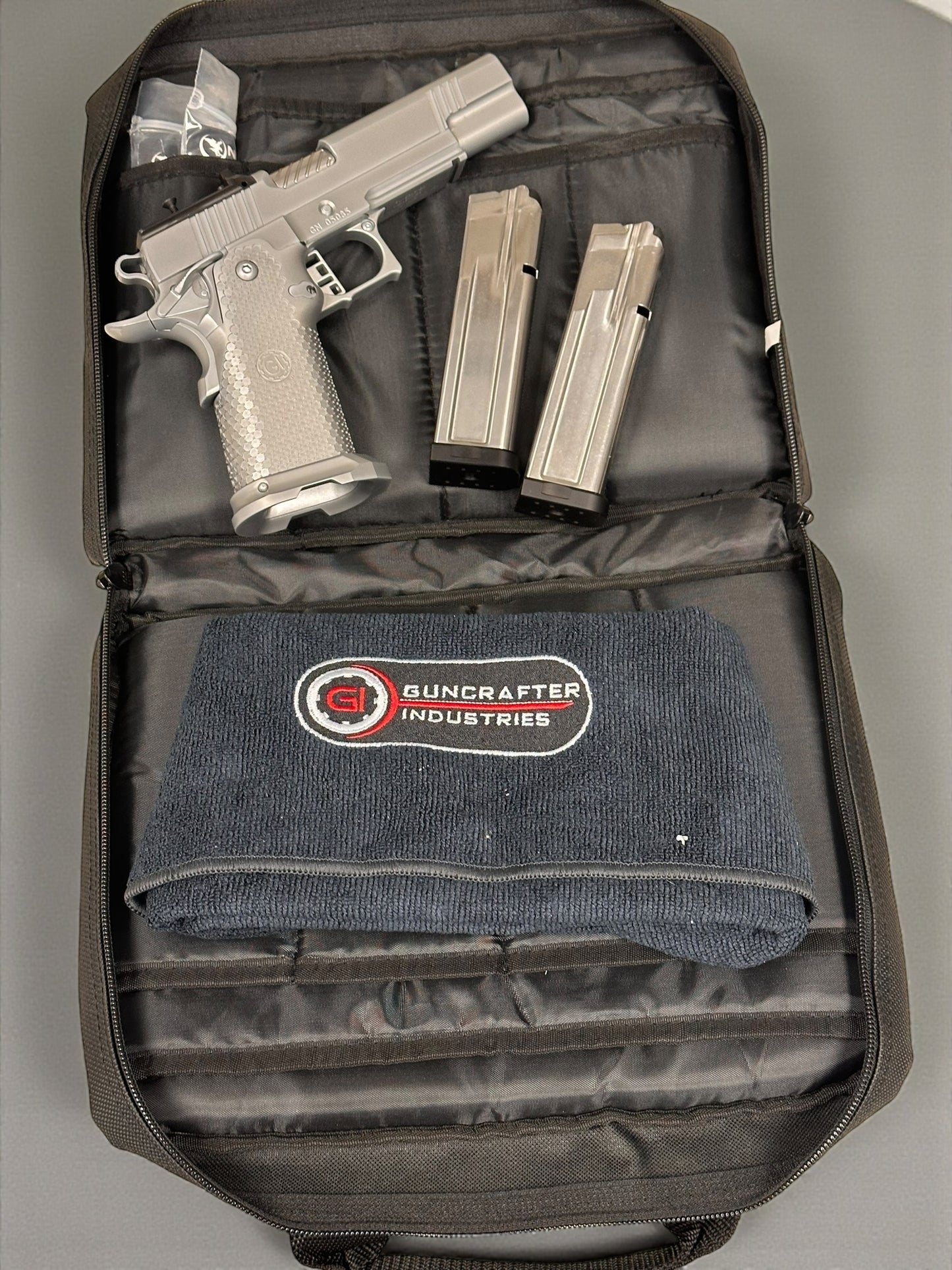 GUNCRAFTER INDUSTRIES DOUBLE STACK 9mm OPTIC READY SILVER PVD WITH ALUMINUM GRIPS