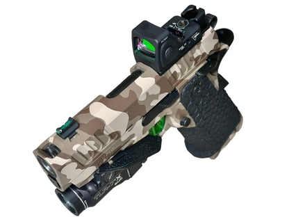 STI/STACCATO CS PORTED FULLY CUSTOMIZED CAMO WITH RMR AND FLASHLIGHT. MANY UPGRADES