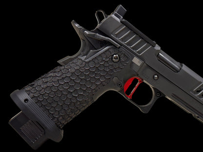 STACCATO XC 2011 5” COMPENSATED WITH DRAGON SCALE GRIPS RED ATLAS TRIGGER AND 5 MAGS (pre owned) MINT