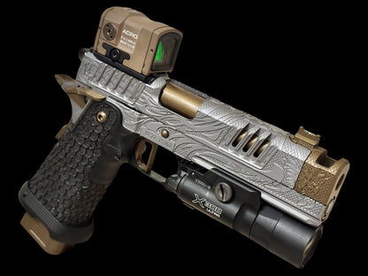 STACCATO CUSTOM XC “TRIBAL DRAGON” ENGRAVED IN GRAY/BRONZE WITH ACRO P2 & X300