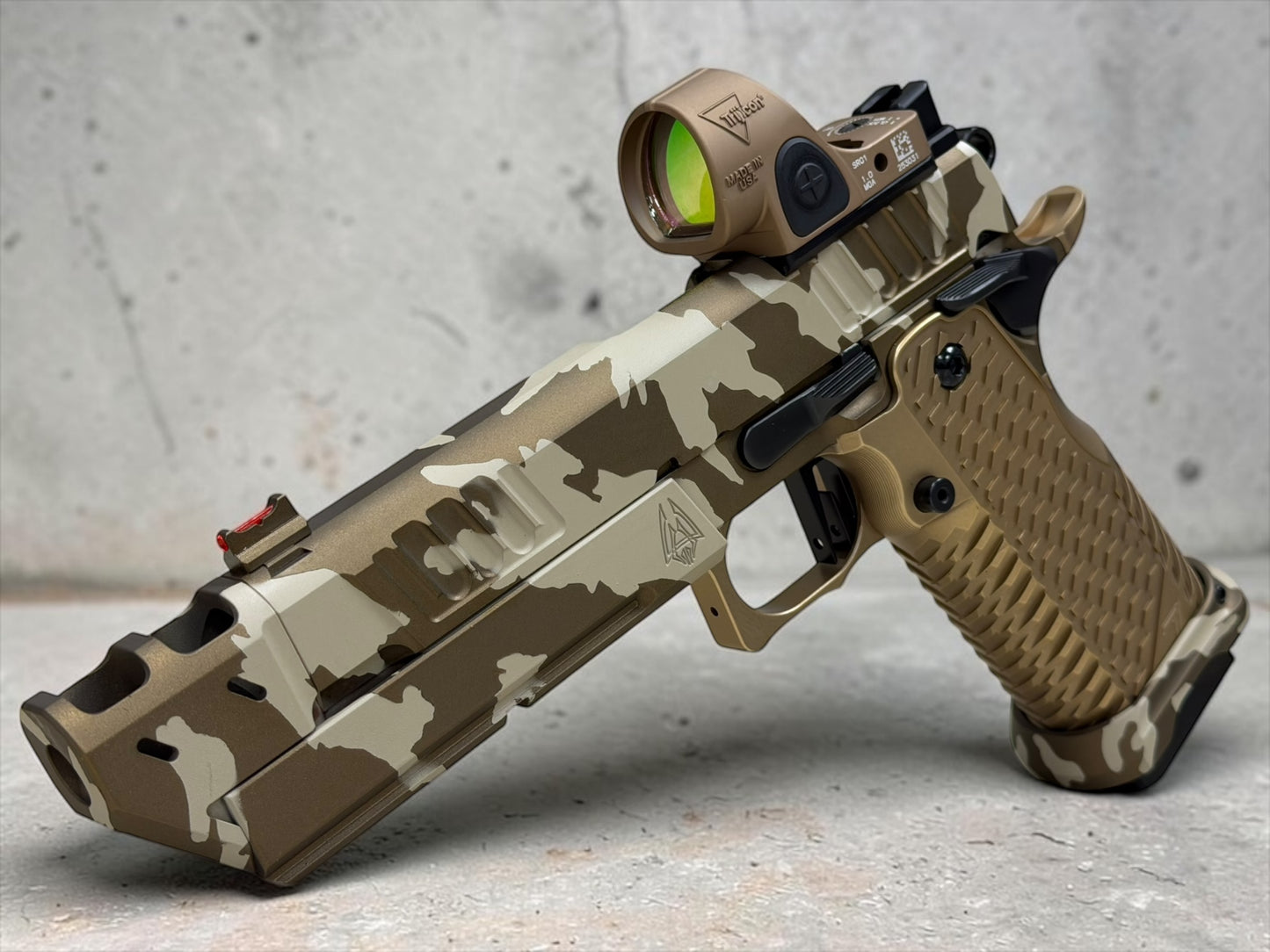 STACCATO P CUSTOM BRONZE MULTI CAM COMPENSATED WITH T7 ALUMINUM GRIPS AND SRO