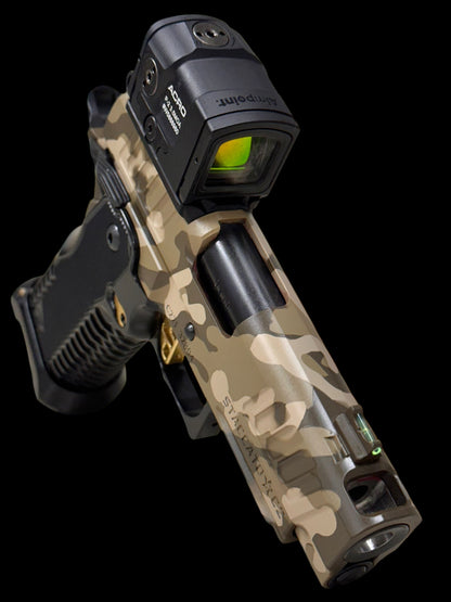 STACCATO CUSTOM C2 PORTED 3.9"
MULTICAM WITH T7 ALUMINUM GRIPS, AIMPOINT ACRO P2 & RED DIRT "GOLD" TRIGGER