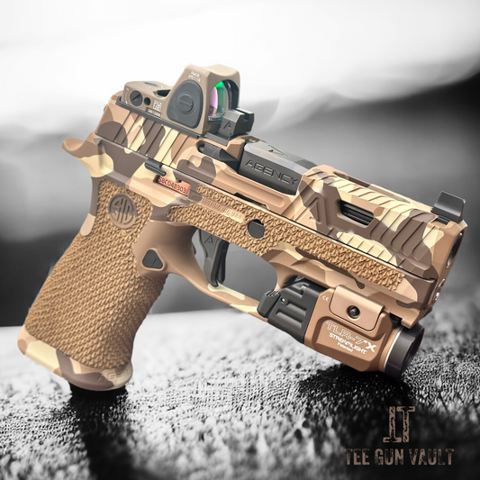 SIG SAUER P320 AGENCY ARMS FULL BUILD CAMO WITH TRIJICON RMR AND TLR 7 FLASHLIGHT