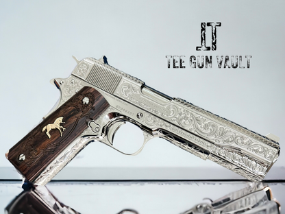 COLT CUSTOM 1911 HIGH POLISHED FULLY ENGRAVED NICKEL PLATED WITH CUSTOM GRIPS .45ACP