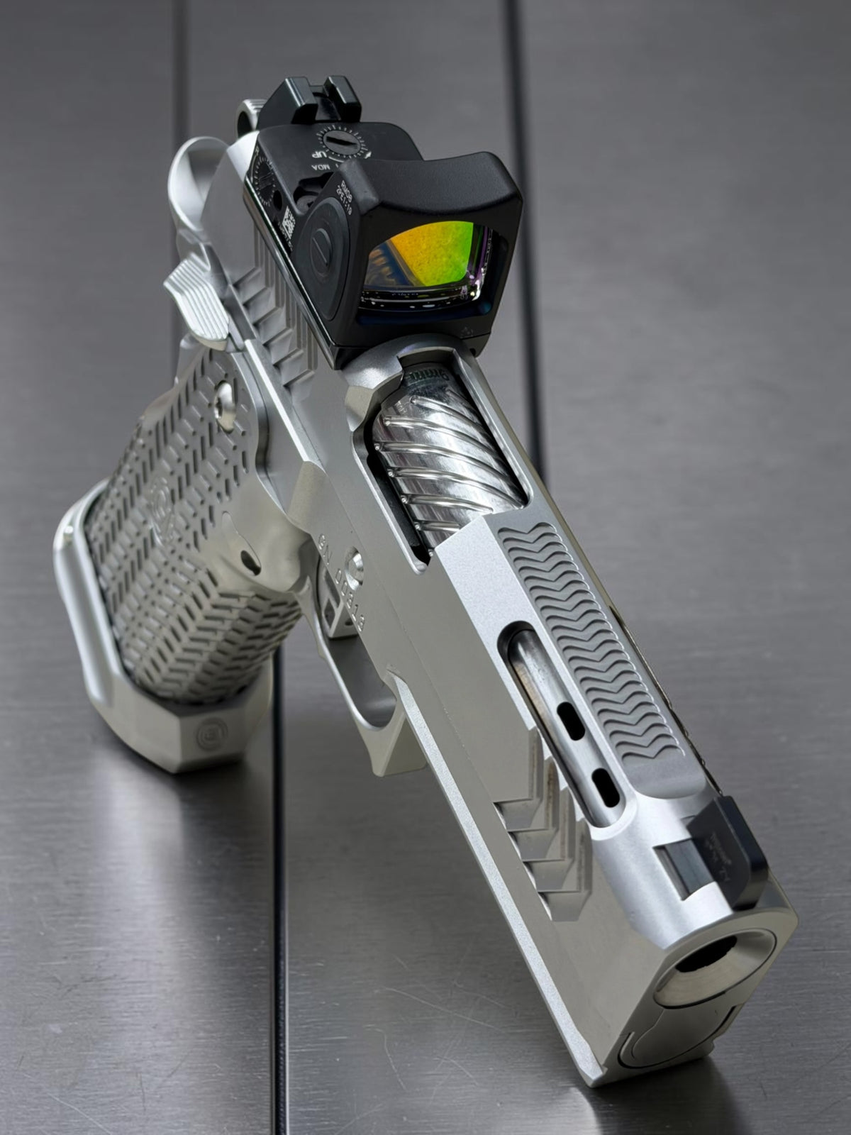 GUNCRAFTER POLARA X2 PORTED 9MM COMMANDER POLISHED CHROME FINISH WITH TRIJICON RMR