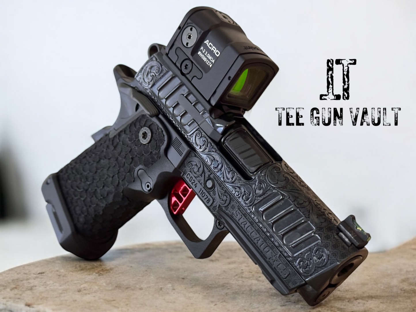 STACCATO CUSTOM CS 3.5” FULLY ENGRAVED SCROLL IN ROYAL BLUE FINISH WITH ACRO P2 OPTIC