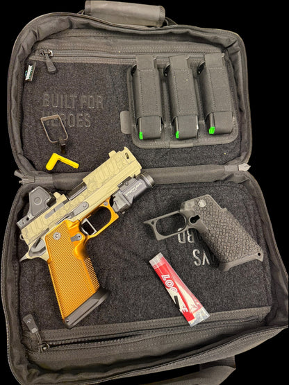 STACCATO CUSTOM P4X ENGRAVED PORTED COMPENSATED WITH ALUMINUM GRIPS AND INFINITY TRIGGER