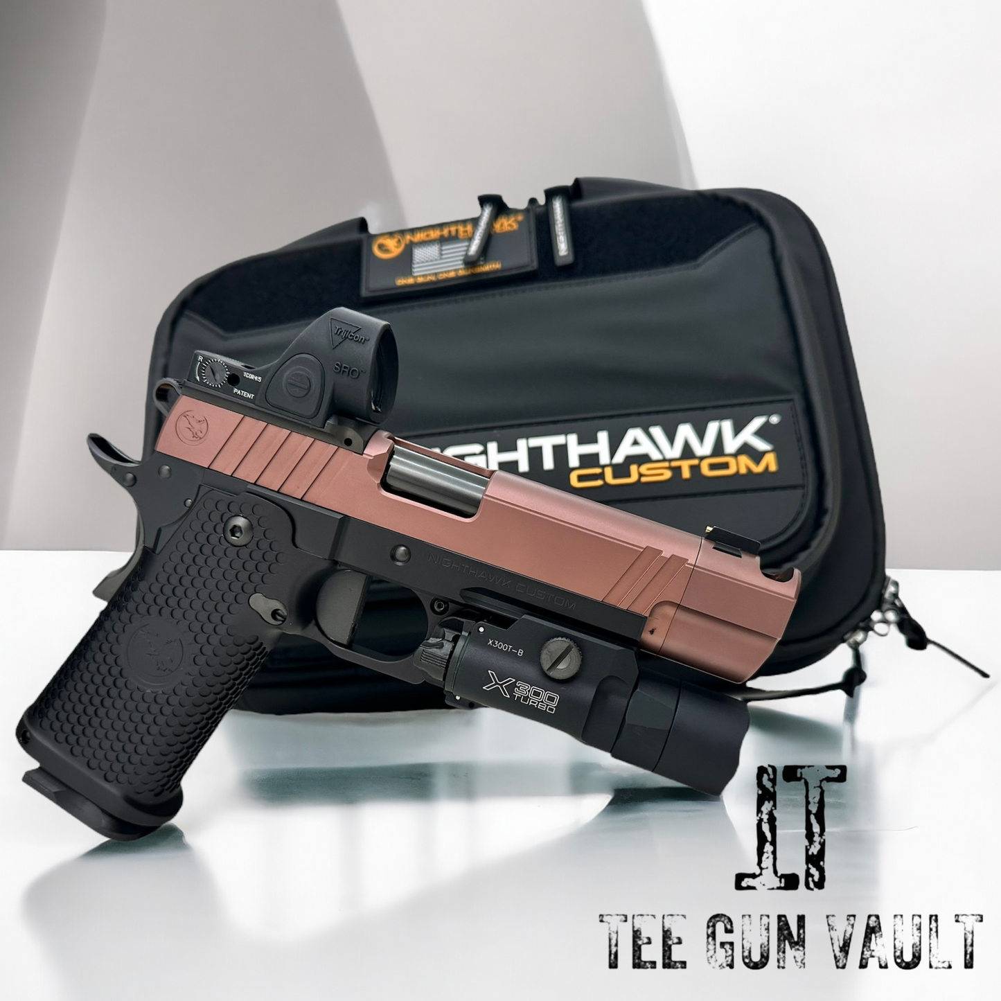 NIGHTHAWK CUSTOM FIREHAWK 1911 DS 9MM ROSE GOLD WITH TRIJICON SRO AND X300