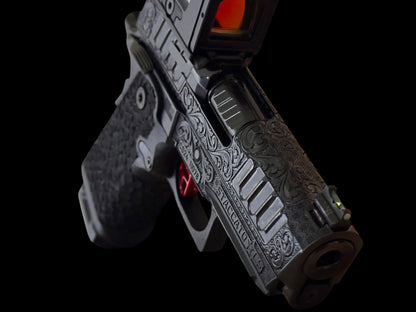 STACCATO CUSTOM CS 3.5” FULLY ENGRAVED SCROLL IN ROYAL BLUE FINISH WITH ACRO P2 OPTIC