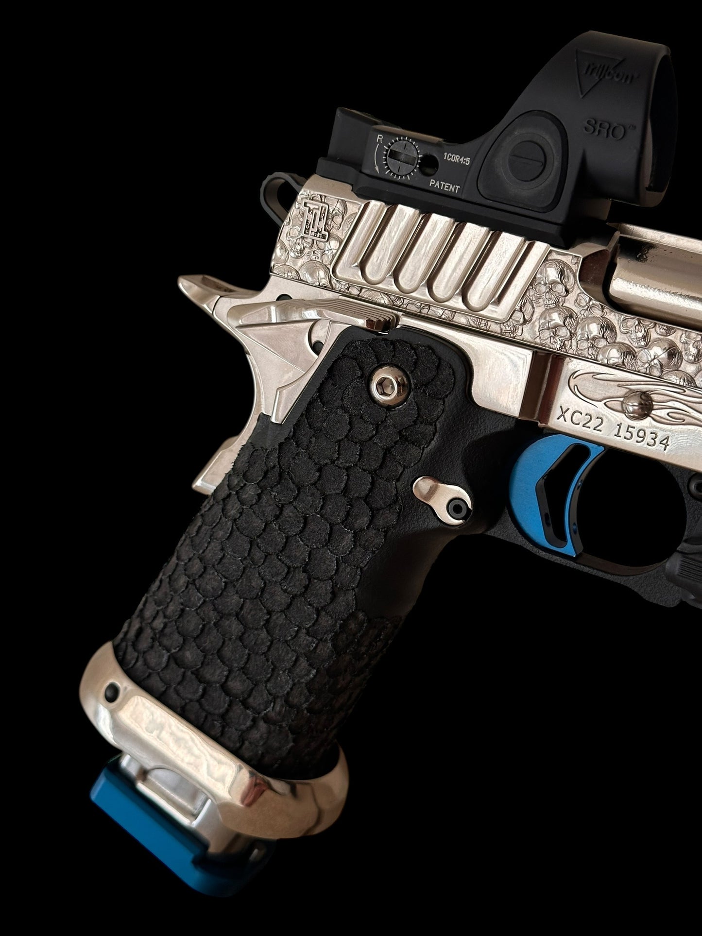 STACCATO CUSTOM XC “VITA FINITA” 1 OF 10 ENGRAVED HIGH POLISHED NICKEL WITH ATLAS TRIGGER SRO AND X300