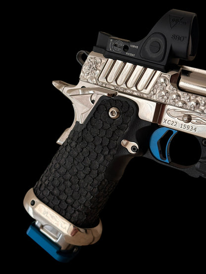STACCATO CUSTOM XC “VITA FINITA” 1 OF 10 ENGRAVED HIGH POLISHED NICKEL WITH ATLAS TRIGGER SRO AND X300
