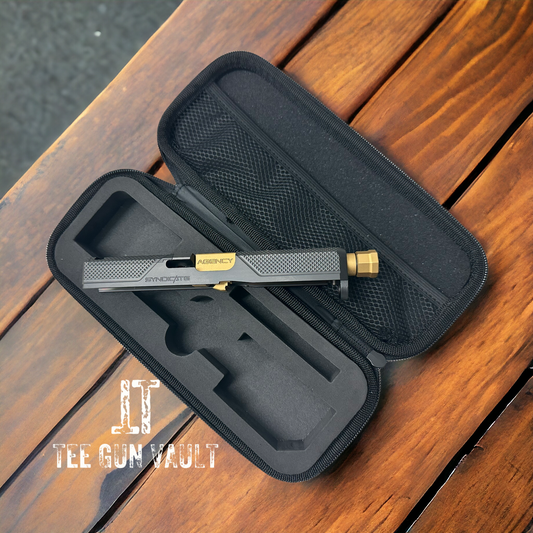AGENCY ARMS GLOCK 19 GEN 5 SYNDICATE SLIDE AND GOLD TIN MID LINE THREADED BARREL