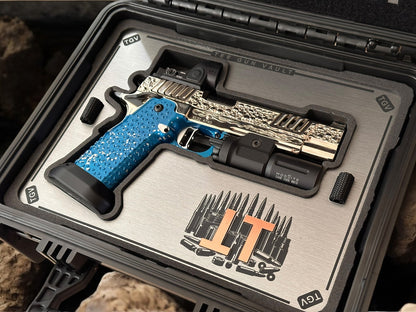 STACCATO CUSTOM XL “VITA FINITA” FULLY CUSTOMIZED 3D ENGRAVED POLISHED NICKEL ATLAS GRIPS