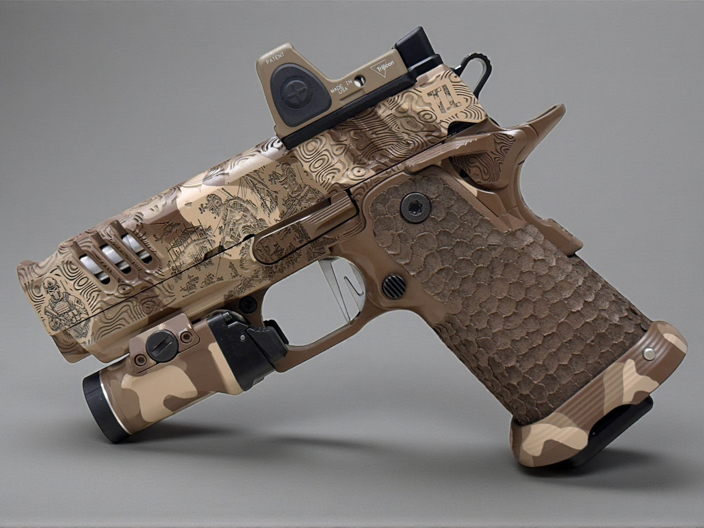STACCATO CUSTOM CS X SERIES “BLACK OPS” EDITION CHUNK SINGLE PORTED WITH EDGE TRIGGER, RMR AND DRAGON GRIPS