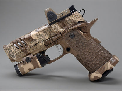 STACCATO CUSTOM CS X SERIES “BLACK OPS” EDITION CHUNK SINGLE PORTED WITH EDGE TRIGGER, RMR AND DRAGON GRIPS