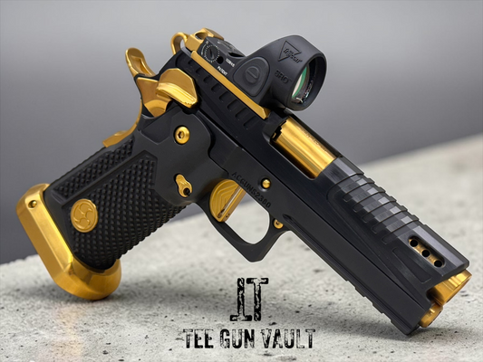 AKAI CUSTOM “DRAGON” PORTED LIMITED EDITION 1 OF 10 BLACK/ GOLD PVD FINISH WITH TRIJICON SRO 9MM