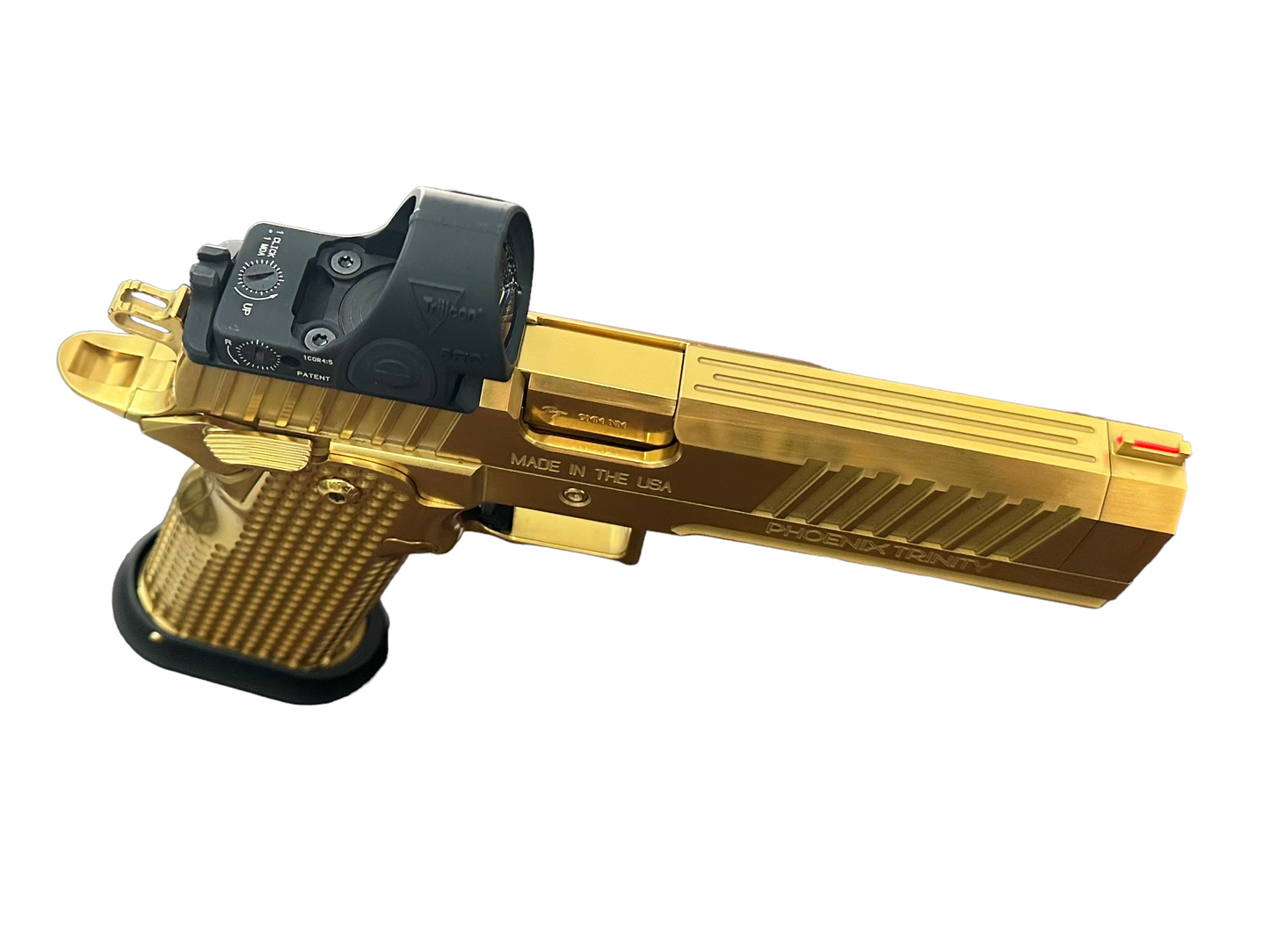 PHOENIX TRINITY H SERIES/H DUTY 9MM FULL POLISHED GOLD TIN CUSTOM IOS CUT STEEL FRAME AND GRIPS