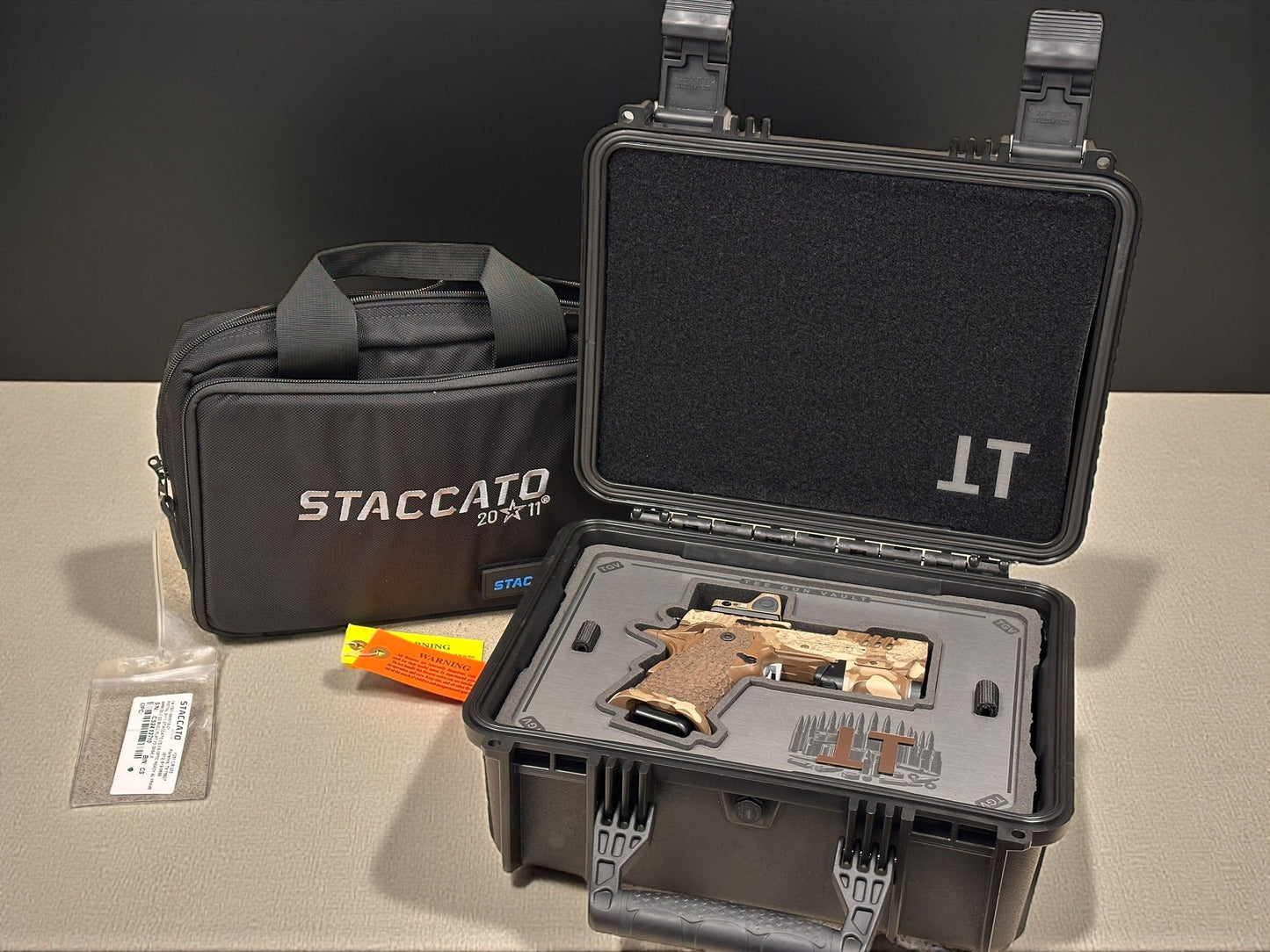 STACCATO CUSTOM CS X SERIES “BLACK OPS” EDITION CHUNK SINGLE PORTED WITH EDGE TRIGGER, RMR AND DRAGON GRIPS