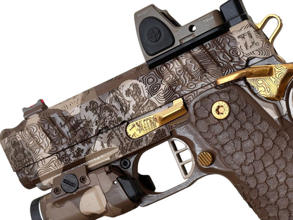 STACCATO CUSTOM CS “BLACK OPS” TIN BARREL 3.5” MULTI CAM CERAKOTE WITH TRIJICON RMR / TLR 7 SUB