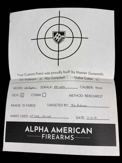 ALPHA AMERICAN WAR FIGHTER 5” GOV PORTED OPTIC READY ALUMINUM GRIPS 9MM