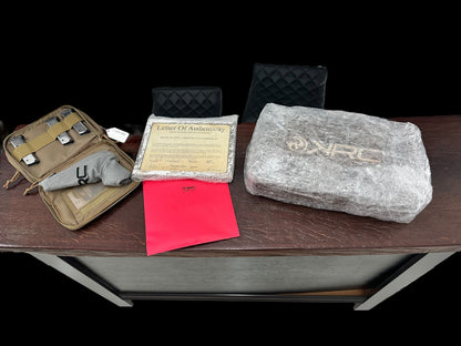KINGS RIVER CUSTOM LEVEL III; CUSTOM WOOD DISPLAY CASE. HAND ENGRAVED CASE HARDENED .45ACP