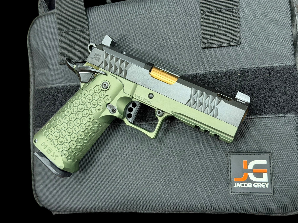 JACOB GREY HEX DUTY GREEN 4.25” PORTED ROSE GOLD BARREL 9mm