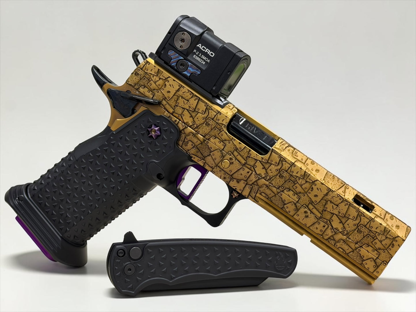 TEE GUN VAULT “RIVET” GOVERNMENT 5” PORTED COPPER WITH APE DEFENSE ACRO P2