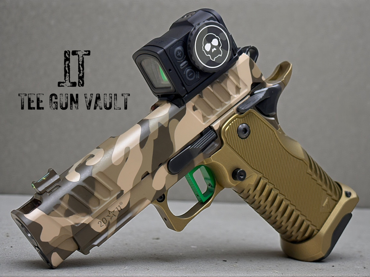 STACCATO CUSTOM C2 PORTED 3.9"
MULTICAM WITH T7 ALUMINUM GRIPS, AIMPOINT ACRO P2 & INFINITY "GREEN" TRIGGER