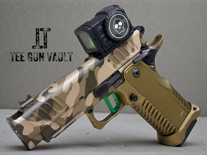 STACCATO CUSTOM C2 PORTED 3.9"
MULTICAM WITH T7 ALUMINUM GRIPS, AIMPOINT ACRO P2 & INFINITY "GREEN" TRIGGER