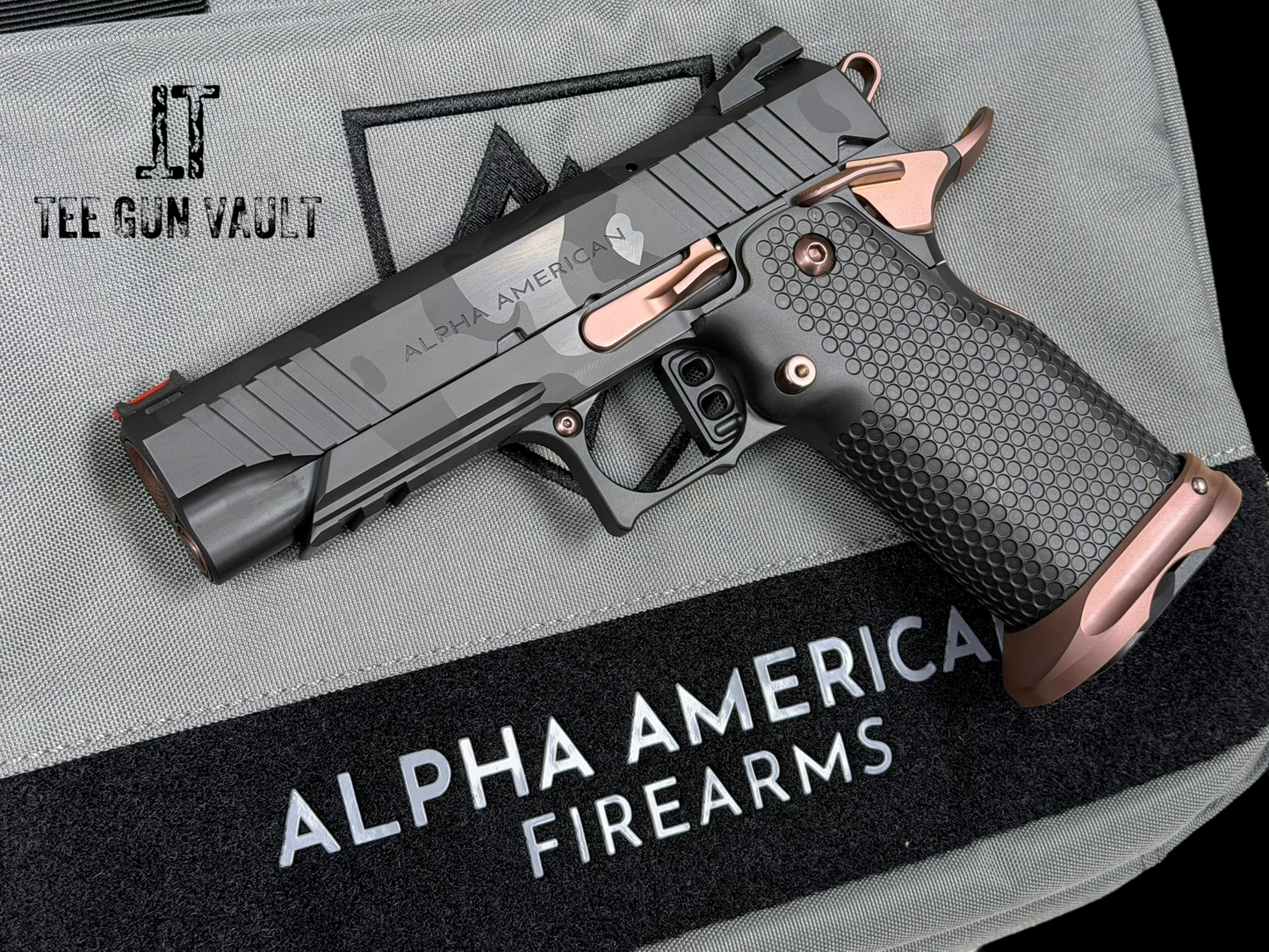ALPHA AMERICAN AAF-4 PORTED COMMANDER DOUBLE STACK 9MM DLC CAMO/ROSE GOLD