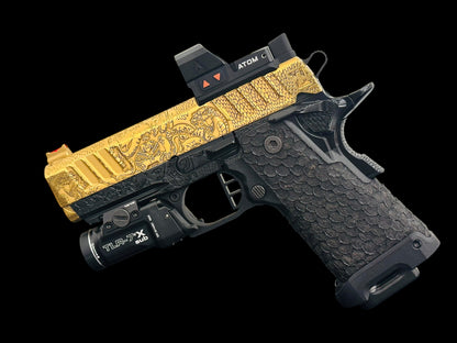 STACCATO CUSTOM CS “MEDUSA” PORTED 3.5” FULLY ENGRAVED IN GOLD NITRIDE POLISHED PVD FINISH