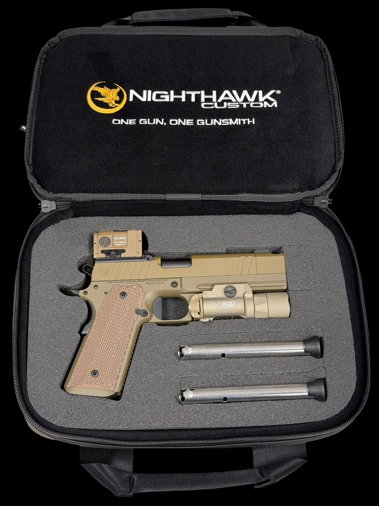 NIGHTHAWK CUSTOM SANDHAWK SINGLE STACK 9mm WITH ACRO P2 AND X300