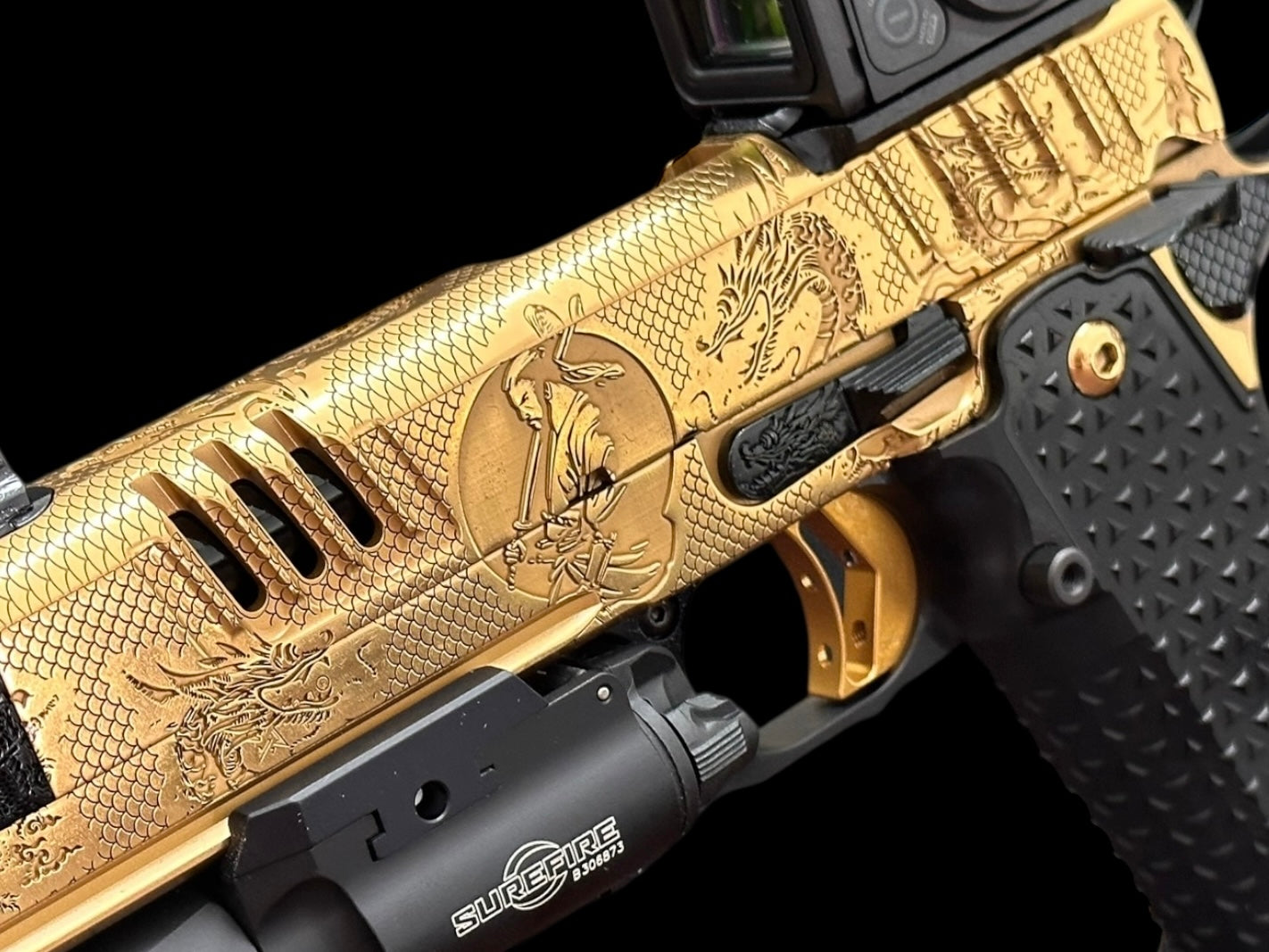 STACCATO CUSTOM XC “LAST SAMURAI” GOLD NITRIDE WITH BLACK DLC ACCENTS ATLAS GRIPS